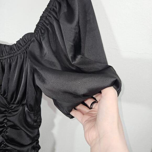 Mable Black Ruched Mini Dress Off Shoulder Puff Short Sleeves Size Small. - Picture 4 of 8